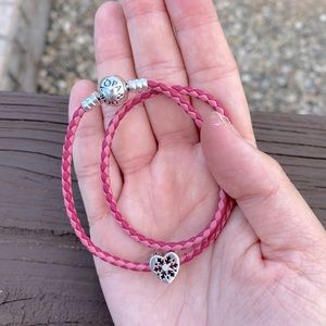 Pandora Moments Pink Double Woven Leather Bracelet